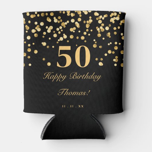 Elegant Zwart en Goud 50e Verjaardagsfeest Blikjeskoeler (Voorkant)