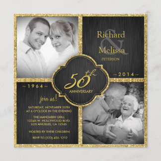 Elegant zwart en goud 50ste huwelijksjubileum kaart