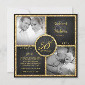 Elegant zwart en goud 50ste huwelijksjubileum kaart (Voorkant)