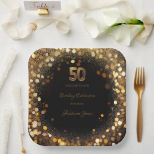 Elegant zwart en goud 50ste verjaardag papier Bord