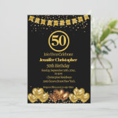 Elegant zwart en goud 50ste verjaardagsfeest kaart (Staand voorkant)