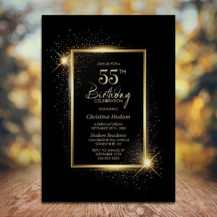 Elegant zwart en goud 55ste verjaardagsfeest kaart