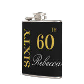 Elegant Zwart en Goud 60e Verjaardag Custom Heupfles (Links)