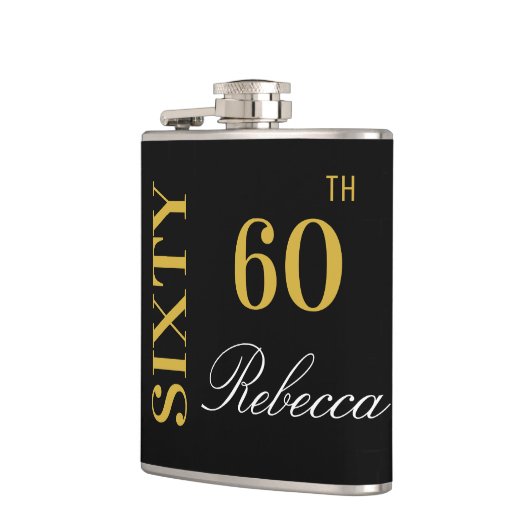 Elegant Zwart en Goud 60e Verjaardag Custom Heupfles (Links)