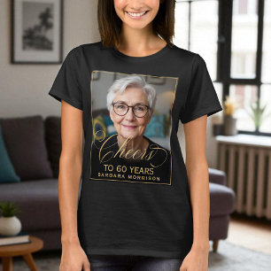 Elegant zwart en goud 60e verjaardag Party Foto T-shirt