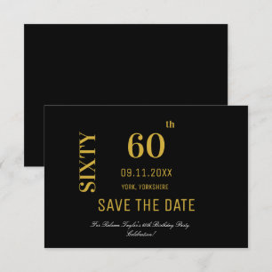 Elegant Zwart en Goud 60e Verjaardag Save The Date
