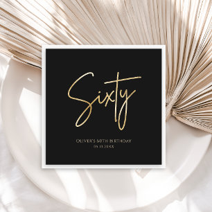 Elegant zwart en goud 60ste verjaardagsfeest servet