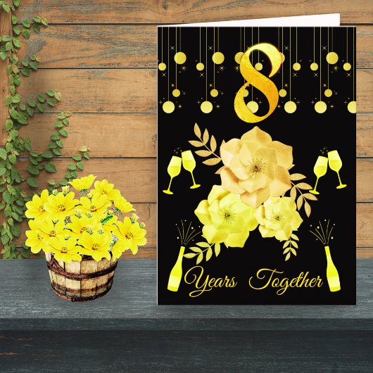 Elegant zwart en goud 8e bruiloft Jubileum Kaart