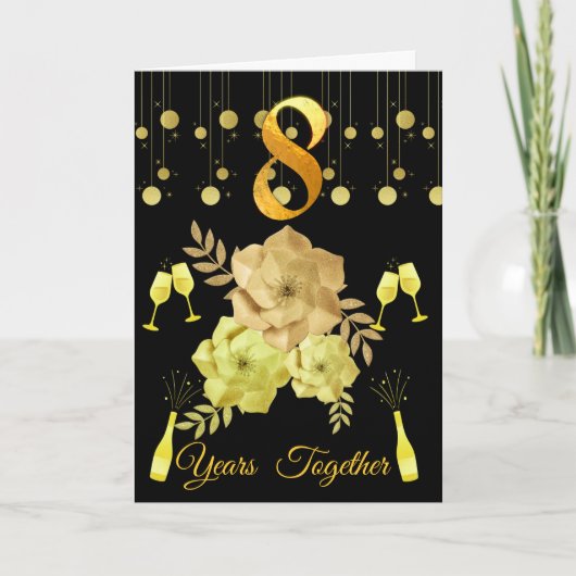 Elegant zwart en goud 8e bruiloft Jubileum Kaart (Voorkant)