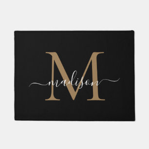 Elegant Zwart en Goud Aangepaste Monogram Script N Deurmat