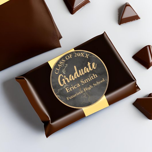 Elegant zwart en goud Afstuderen gunst Ronde Sticker