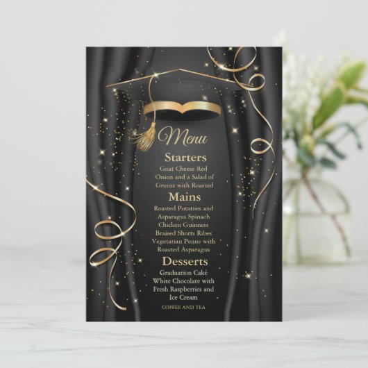 Elegant zwart en goud Afstuderen Kaart (Staand voorkant)