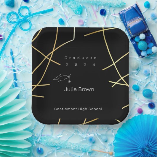 Elegant Zwart en Goud Afstuderen Papier Bord (Feest)