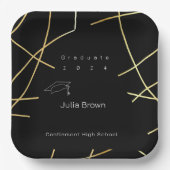 Elegant Zwart en Goud Afstuderen Papier Bord (Voorkant)