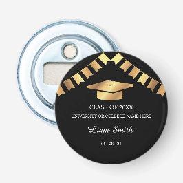 Elegant Zwart en Goud Afstuderen Souvenir Button Flesopener