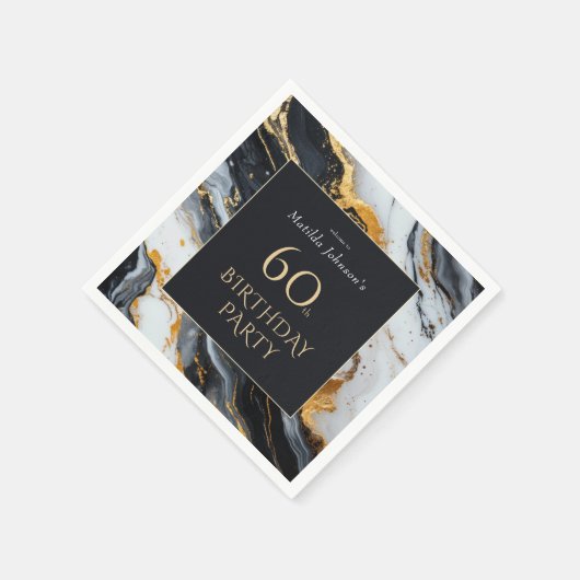 Elegant zwart en goud agaat 60e verjaardagsfeest servet (Hoek)