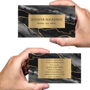 Elegant Zwart en Goud Agate Luxe Visitekaartje