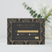 Elegant zwart en goud Art Deco Classic bruiloft RSVP Kaartje (Staand voorkant)