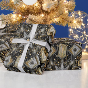 Elegant zwart en goud Art Deco sterpatroon Cadeaupapier