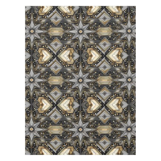 Elegant zwart en goud Art Deco sterpatroon Tafelkleed (Voorkant)