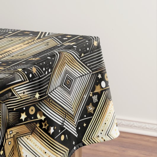 Elegant zwart en goud Art Deco sterpatroon Tafelkleed (Voorbeeld)