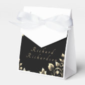 Elegant Zwart en Goud Bloemen Bruiloft Bedankdoosjes (Voorkant Zijde)