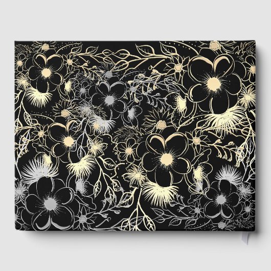 Elegant Zwart en Goud Bloemen Bruiloft Gastenboek (Achterkant)