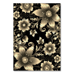 Elegant Zwart en Goud Bloemen Bruiloft Kaart