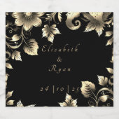 Elegant Zwart en Goud Bloemen Bruiloft Sparkling Wijnetiket (Enkel label)