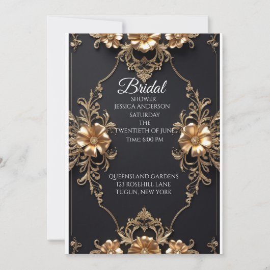 Elegant zwart en goud bloemen luxe ontwerp kaart (Voorkant)