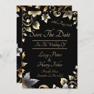 Elegant zwart en goud bloemenassortiment save the date