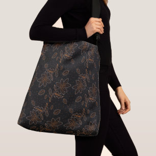 Elegant zwart en goud bloemenbatikpatroon crossbody tas