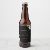 Elegant zwart en goud bloemengroen bruiloft bier etiket (Voorkant)