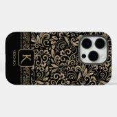 Elegant zwart en goud bloemenmonogram Case-Mate iPhone case (Achterkant (horizontaal))