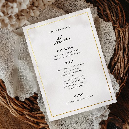 Elegant zwart en goud bruiloft diner Menu Kaart