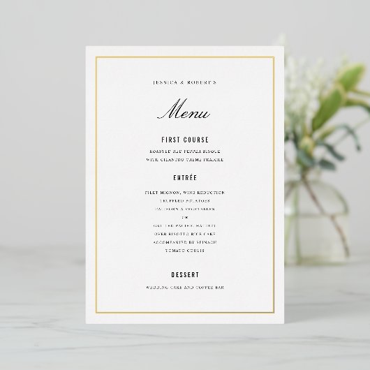 Elegant zwart en goud bruiloft diner Menu Kaart (Staand Voorkant)