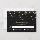 Elegant zwart en goud Confetti Polka-Stippen RSVP (Voorkant)