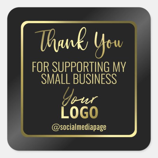 Elegant Zwart en Goud Dank u Business Logo Vierkante Sticker (Voorkant)