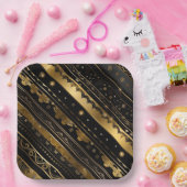 Elegant zwart en goud diagonaal gestreept papieren bordje (Feest)