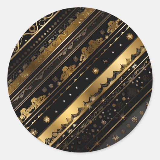 Elegant zwart en goud diagonaal gestreept ronde sticker (Voorkant)