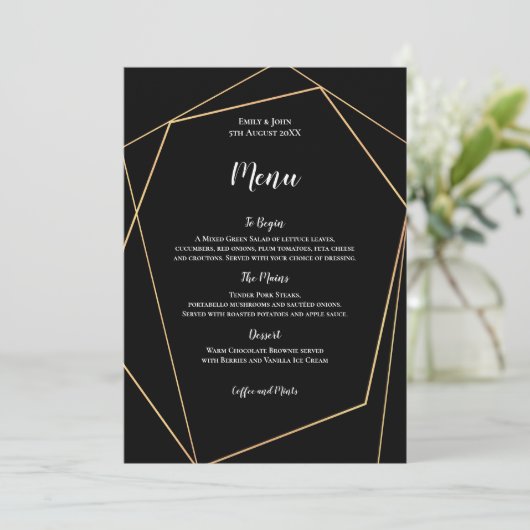 Elegant Zwart en Goud Eenvoudig Geometrisch Lijst Menu (Staand voorkant)