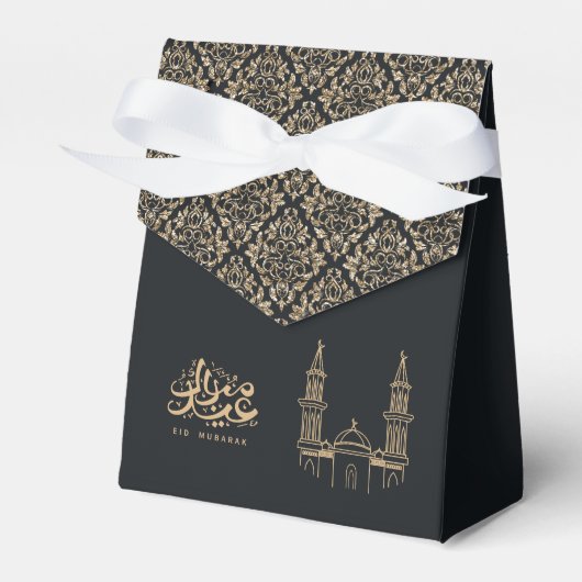 Elegant Zwart en Goud Eid Mubarak Gift Box Bedankdoosjes (Voorkant Zijde)