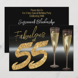 Elegant Zwart en Goud Fabulous op 55 Feestje Kaart