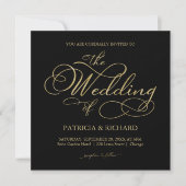 Elegant zwart en goud folie script bruiloft kaart (Voorkant)