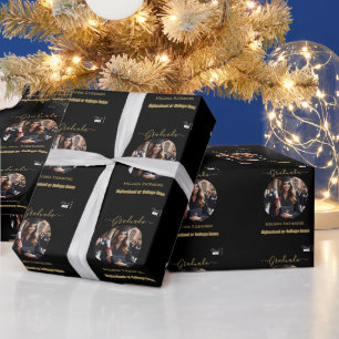 Elegant Zwart en goud Foto Spaans Afgestudeerd Cadeaupapier