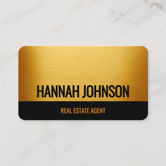 Elegant zwart en goud geborsteld metaal Visitekaar Visitekaartje (Voorkant)