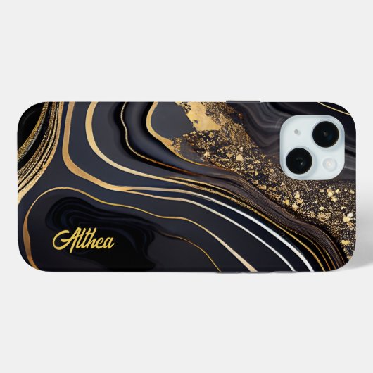 Elegant zwart en goud gemarmerd Case-Mate iPhone case (Achterkant (horizontaal))