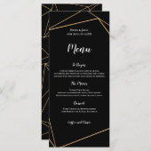 Elegant Zwart en Goud Geometrisch Lijst Bruiloft Menu (Voorkant / Achterkant)