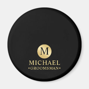 Elegant Zwart en Goud Gepersonaliseerde Groomsmen Magneet
