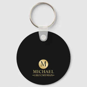 Elegant Zwart en Goud Gepersonaliseerde Groomsmen Sleutelhanger